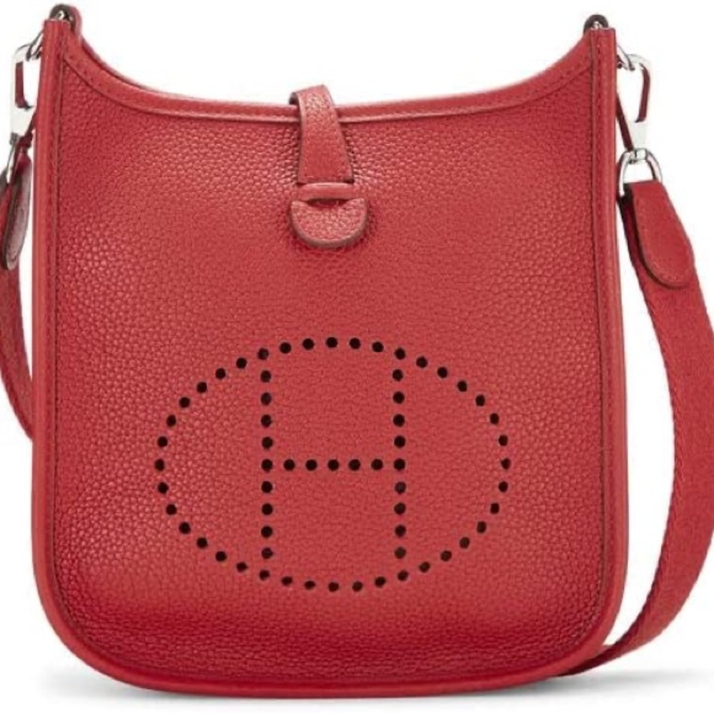 Hermes Designer Bag Pre-Loved Rouge Garance Maurice Evelyne I TPM, Red